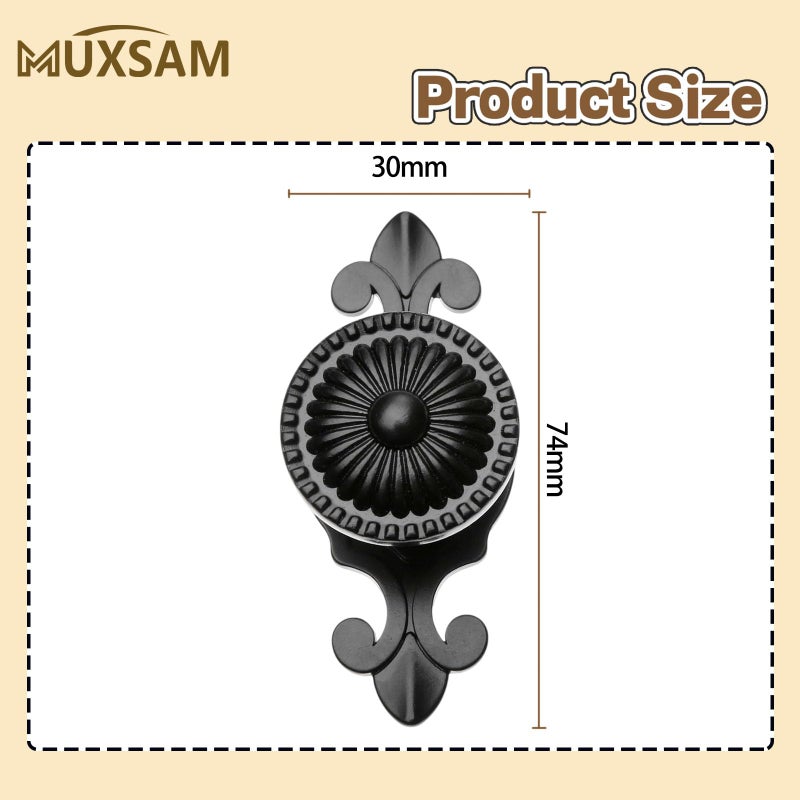 MUXSAM Kitchen Cabinet Knobs Pulls with Backplate, 2 in 1 Retro Round Metal Knob Pull Handle for Antique Dresser Drawer Cabinet Cupboard Wardrobe Door Room Hardware Decoration (5-Pack, Black) - Image 2